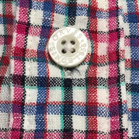 Orvis Shirt 100% Linen Mens Medium Short Sleeve Plaid Check - Picture 5 of 11